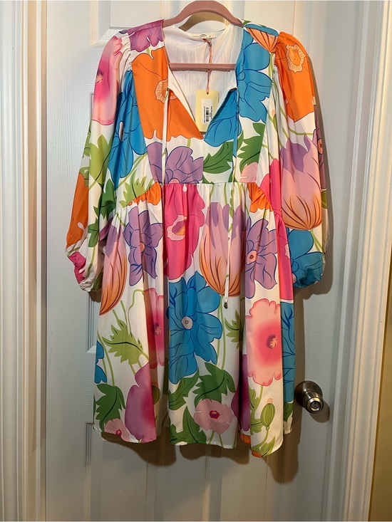entro Dresses & Skirts - 🦋 NWT entro harlow dress in white with multi flowers 🌺 size large